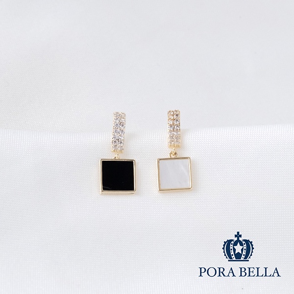 <Porabella>925銀針母貝鋯石耳環 黑與白 兩色可選 Earrings