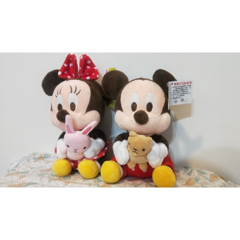 🚩【全新】【兩隻合售】7.5吋娃娃 Disney 廸士尼 米奇米妮坐姿Q版：抱布偶款 米奇抱娃娃 米奇娃娃 兒童節 聖誕