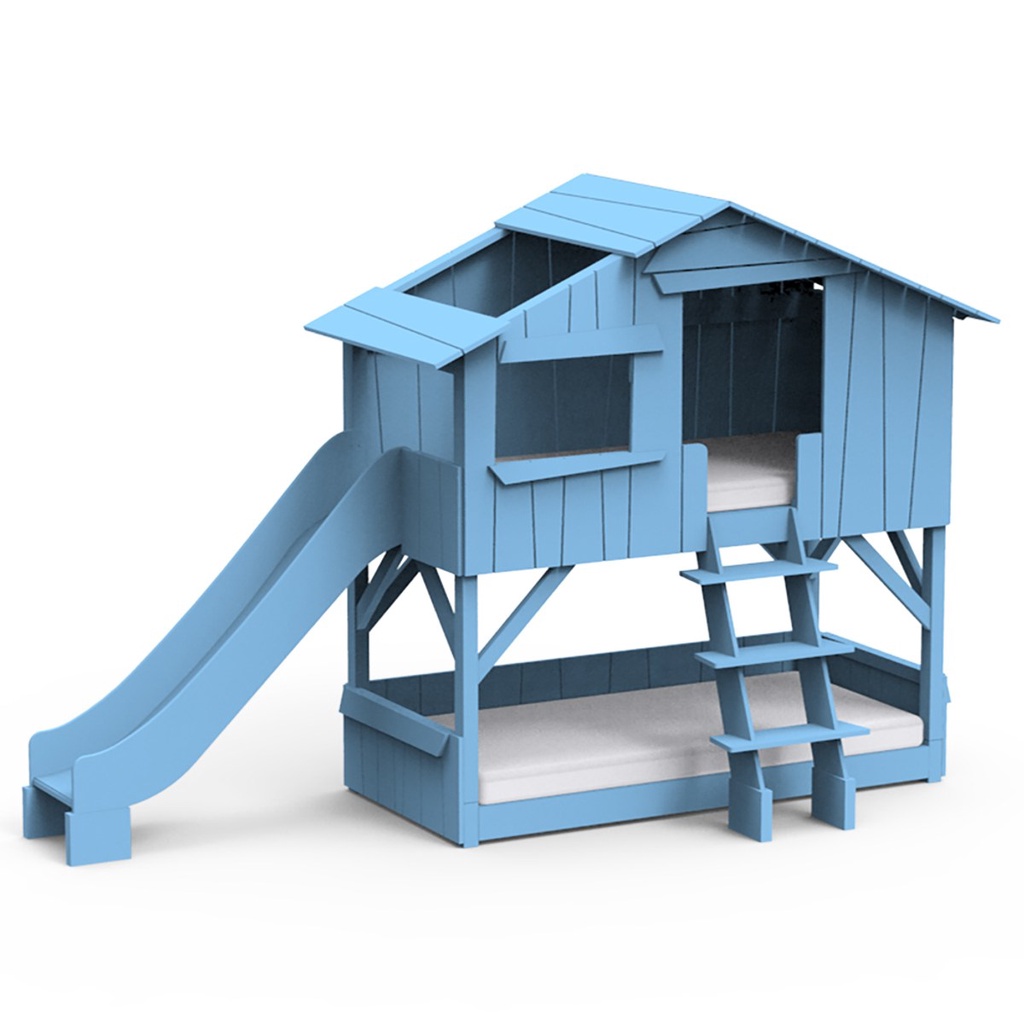 【hoi! 】 比利時 Mathy by Bols 樹屋雙層兒童床附滑梯 90x190-蔚藍色/含安裝運送