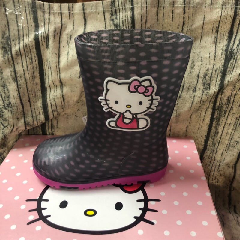 金英鞋坊２館 HELLO KITTY 女童點點可愛造型雨鞋(台灣製造)715940-黑 限量特賣200元