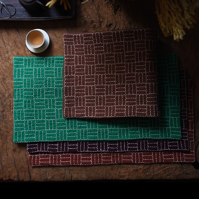 [四色]磚型次子繡 茶墊 桌巾 桌布 拼布 手工桌墊 裝飾