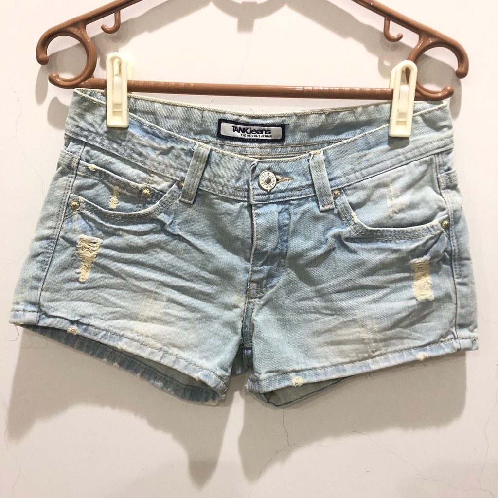 TANK jeans 牛仔短褲 熱褲 短褲 牛仔褲 設計感 淺色 丹寧 丹寧短褲 (R)