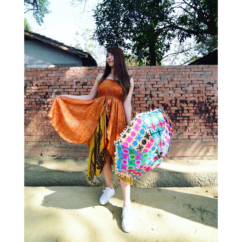 印度傳統紗麗布料平口裙/台灣現貨