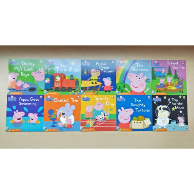 正版近新Peppa pig 10 books with 10 CDs佩佩豬紅袋10書10CD套組