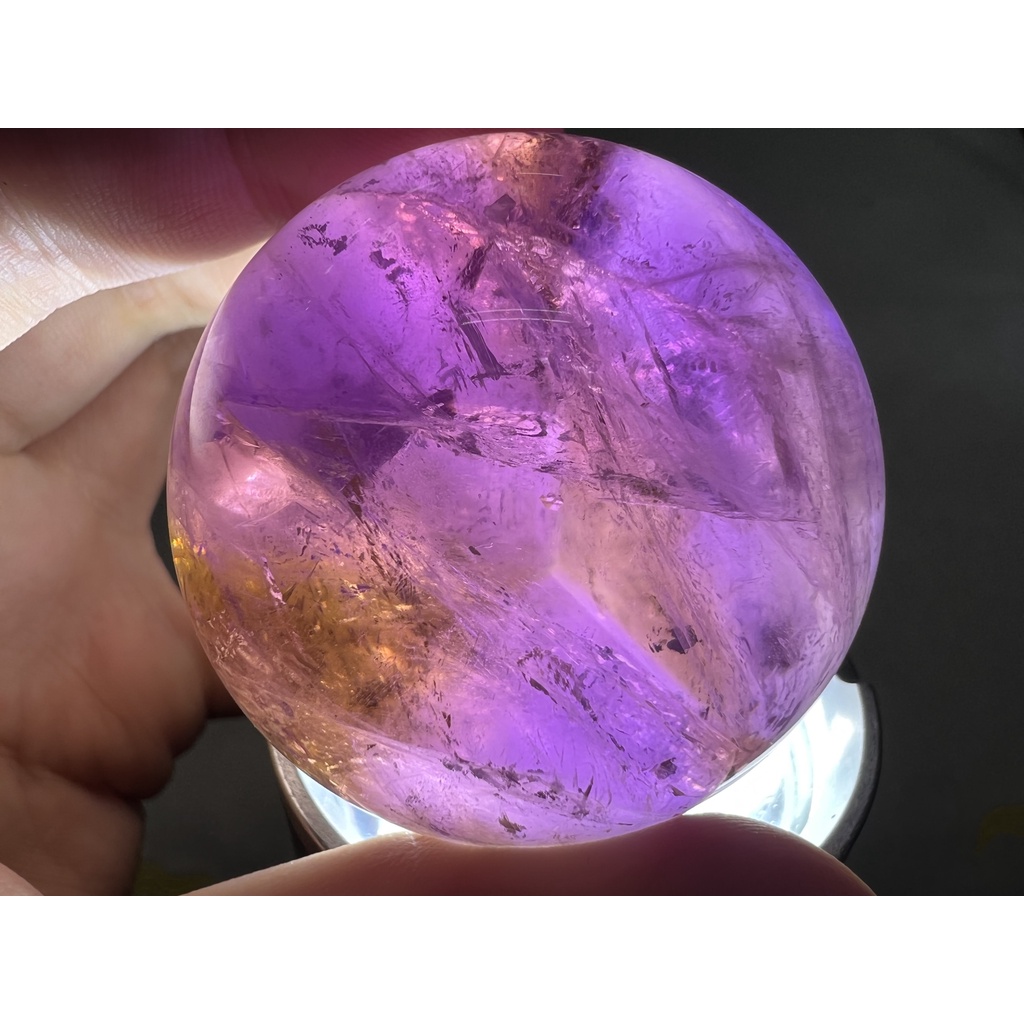 玻利維亞 天然水晶 紫黃晶 水晶球 49.5m/m 附球座 No.1
