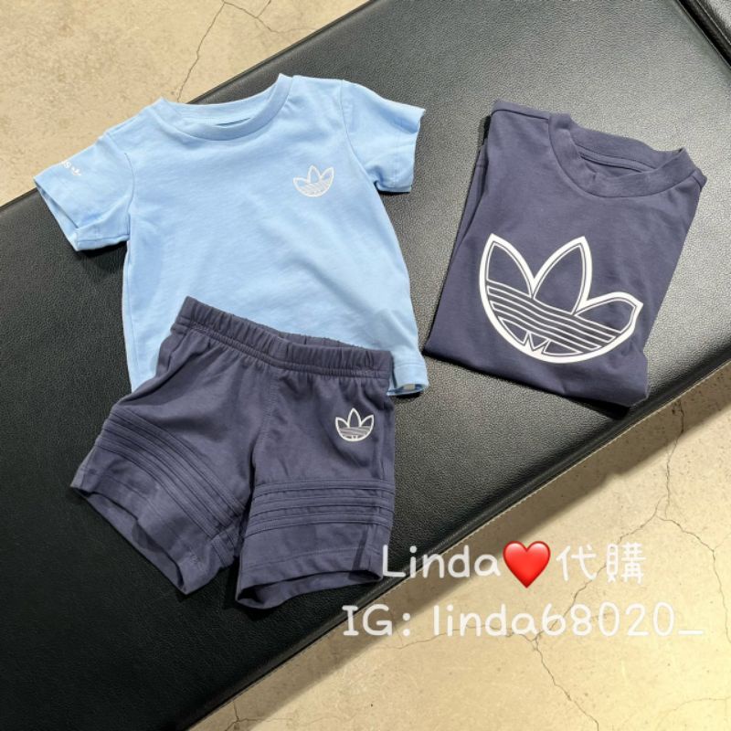 Linda❤️代購 ADIDAS 愛迪達 運動 套裝 童裝 藍色 小童 短袖 上衣 短褲 HE2071 HE2075