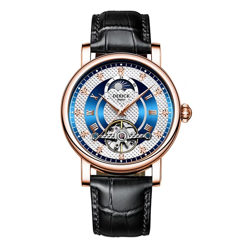Derick 德理克 男手錶 指針式 機械錶 鏤空面板 金屬錶款 自動上鍊 皮帶錶
