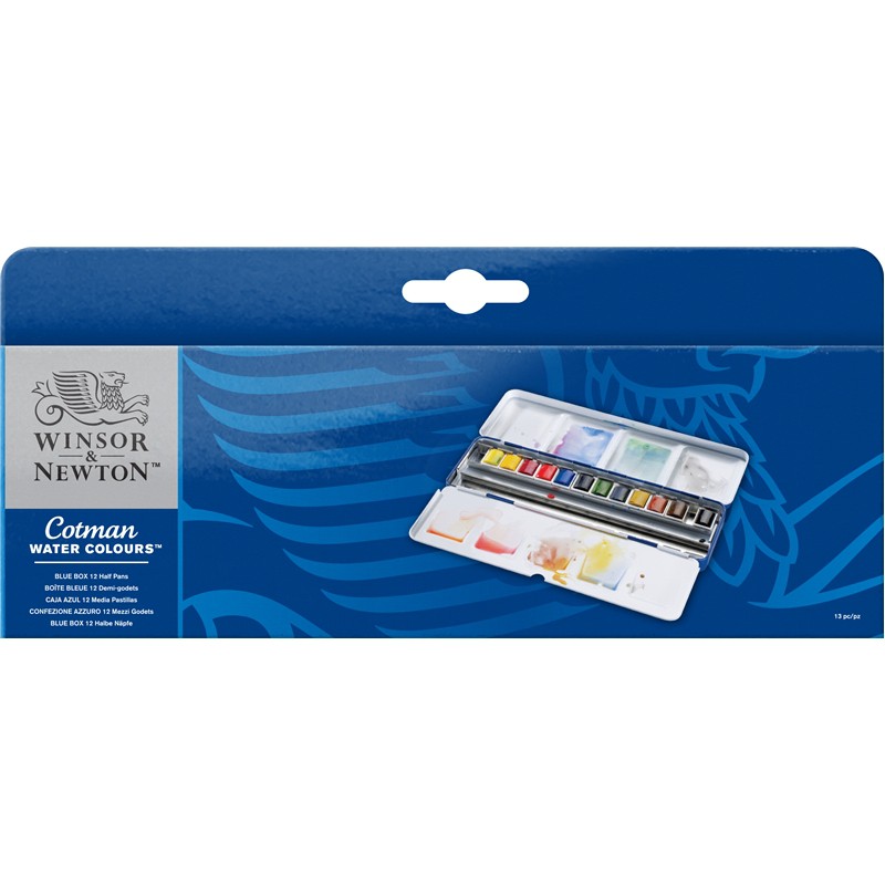 英國 WINSOR&amp;NEWTON 溫莎牛頓 Cotman 塊狀水彩 (12色) 藍鐵盒 0390453