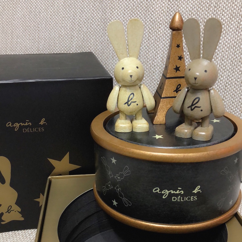 「全新」Agnes.b DÉLICES 兔子鐵塔木製音樂盒