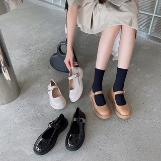 【A.YA shoes】學生瑪麗珍小皮鞋女2021新款秋季英倫風網紅粗跟厚底鞋圓頭娃娃鞋