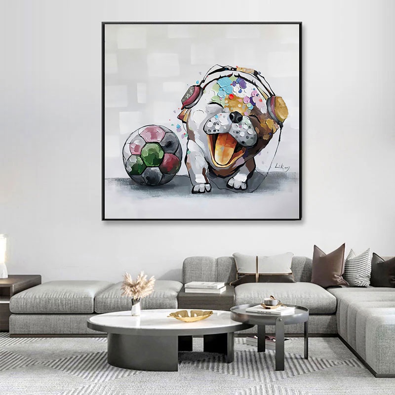可愛的嬰兒狗塗鴉油畫抽象動物寵物帆布印花海報牆藝術圖片兒童房家居裝飾