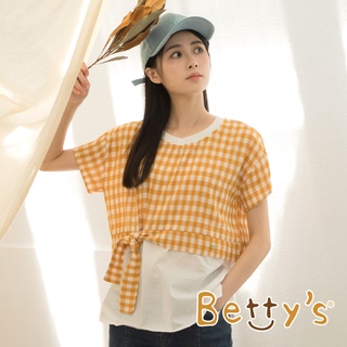 betty’s貝蒂思(15)假兩件格子綁帶上衣(深黃)