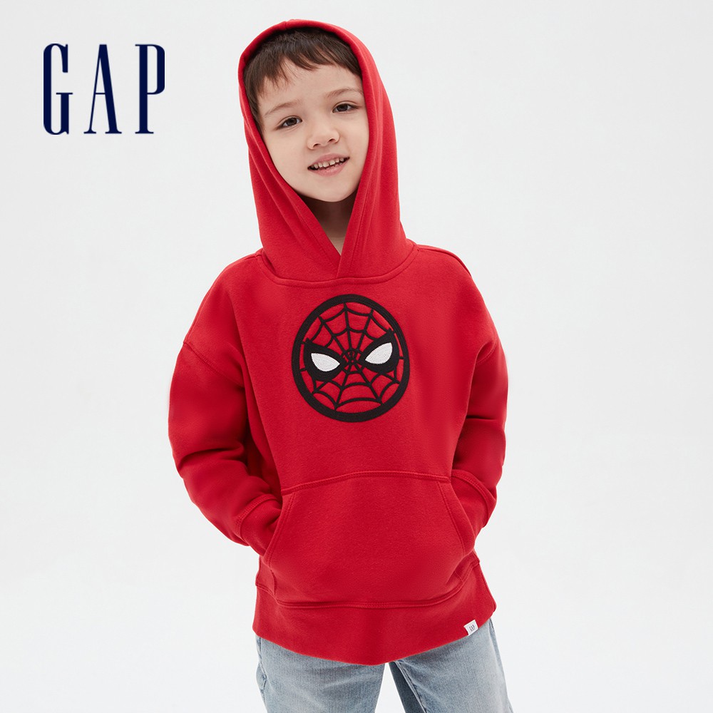 Gap 男童裝 Gap x Marvel漫威聯名 印花長袖帽T-明亮紅(615930)