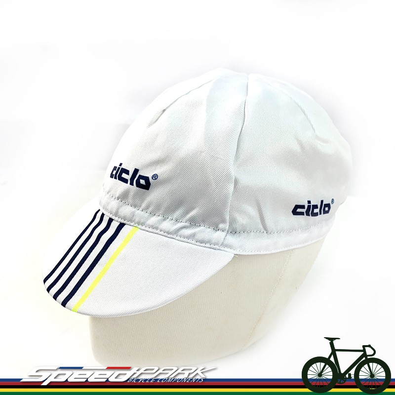 【速度公園】CICLO 白底藍紋 自行車小帽 單一尺寸 後圈有鬆緊帶 單車小帽不分男女