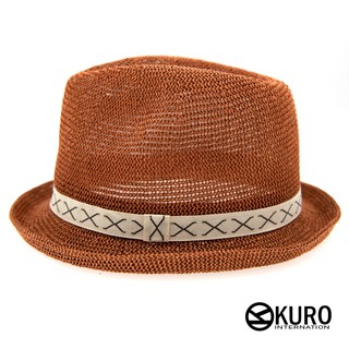 KURO-SHOP棕紅色白色叉叉帽帶草帽紳士帽