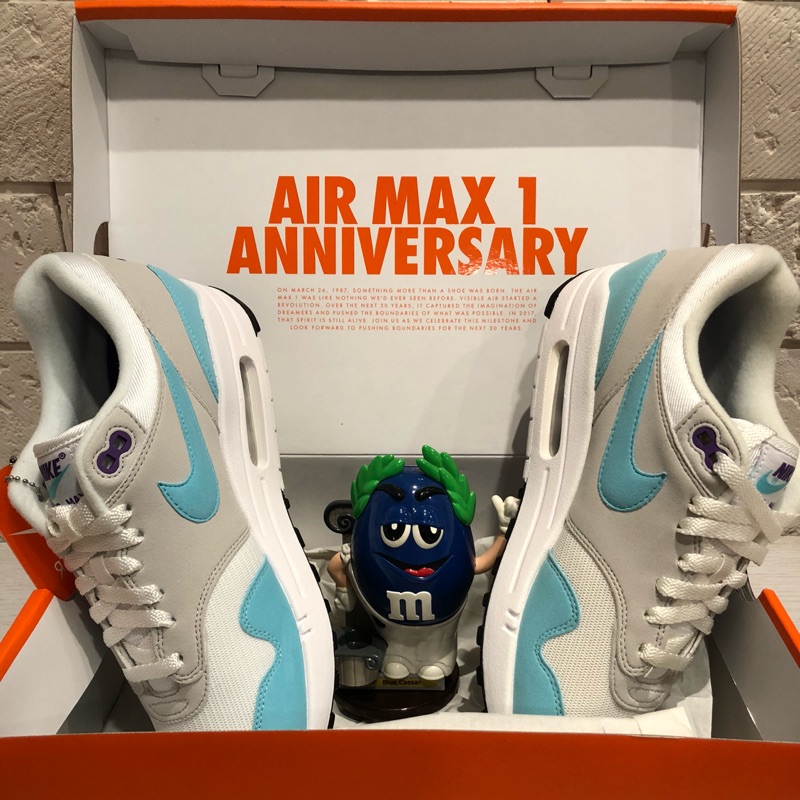 M錐二手美品買賣交流站 Nike air max 1 anniversary 週年紀念 蒂芬妮綠 紫色 刺繡 經典