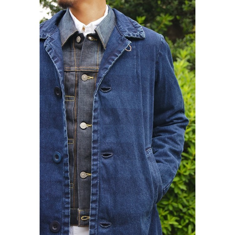 visvim MIES COAT(INDIGO BORDER) size:1 藍染風衣大衣長版原價27000 | 蝦皮購物
