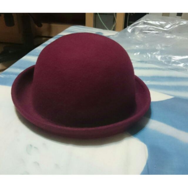 日系韓風 酒紅色圓頂紳士帽 小圓帽 含郵