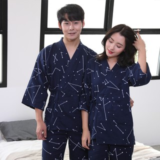 日式情侶和服睡衣家居服兩件式 100%純棉棉紗漢服甚平和服家居服套裝和風七分袖長褲兩件式