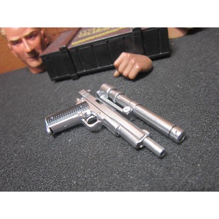B1兵工裝備 HOTTOYS精緻亮銀款狙擊型手槍一把(滑套可動) mini模型 不是真人用的