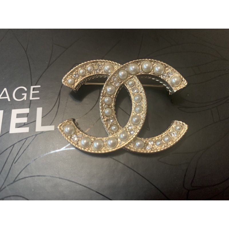 Chanel 香奈兒 大款 珍珠水鑽胸針