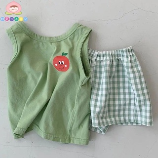 🎏桃氣BABY🍑 夏季兒童男女童寶寶可愛休閑純棉T恤短褲兩件套嬰兒無袖背心套裝