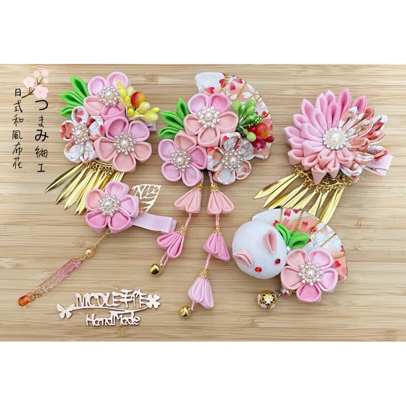 日式和風布花 つまみ細工 髮夾套組 粉色系 蝦皮購物