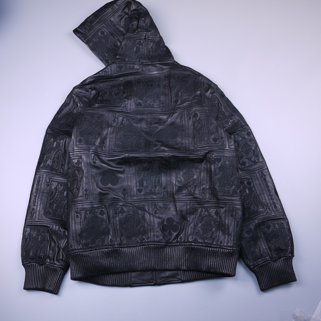 supreme court cards hooded leather jacket