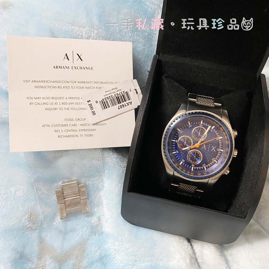 【9.8成新】Armani Exchange AX 1607 正品 藍色錶盤 不鏽鋼 三眼 鋼錶帶 AX男錶