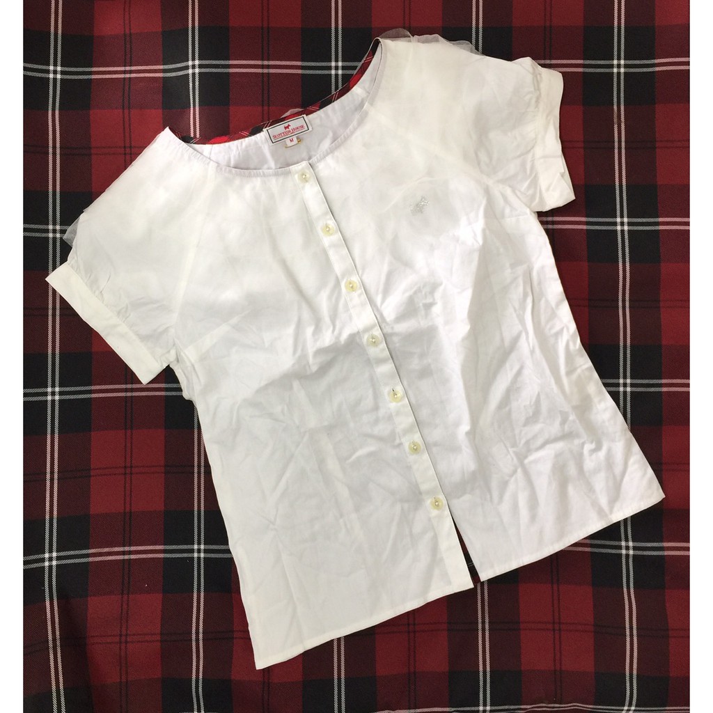 夏日 全新❤️SCOTTISH HOUSE❤️荷葉紗領口設計  OL襯衫 1357