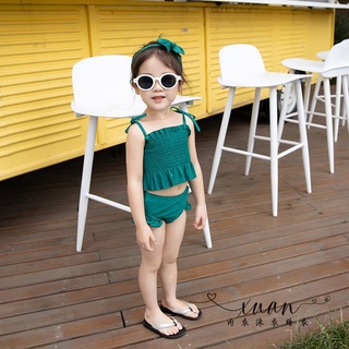 Xuan♥ 韓版夏季新款海邊兒童泳衣女童比基尼分體式泳裝可愛游泳衣三件套