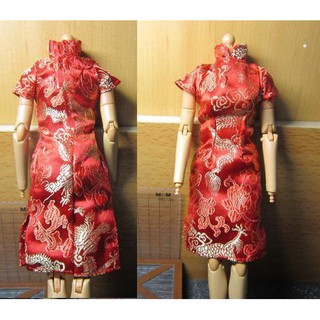 RJ5休閒部門 新娘女偶用1/6紅色針繡旗袍一件 mini模型衣服