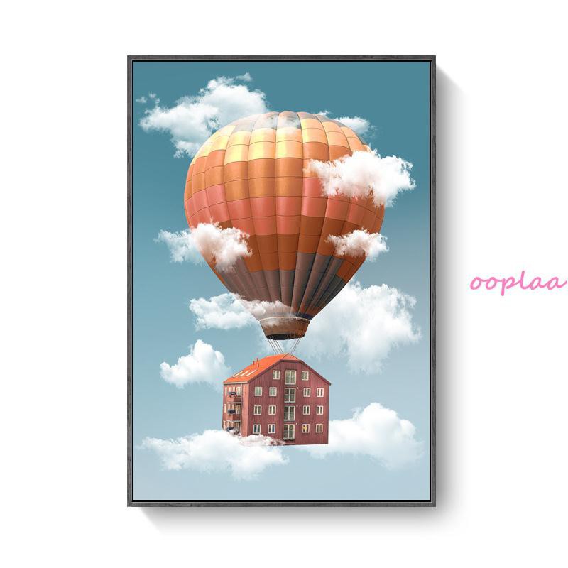 【訂製款掛畫】 裝飾畫 北歐畫框 客廳 畫框 現代 兒童房 創意 藍天 雲朵 熱氣球 房子 畫