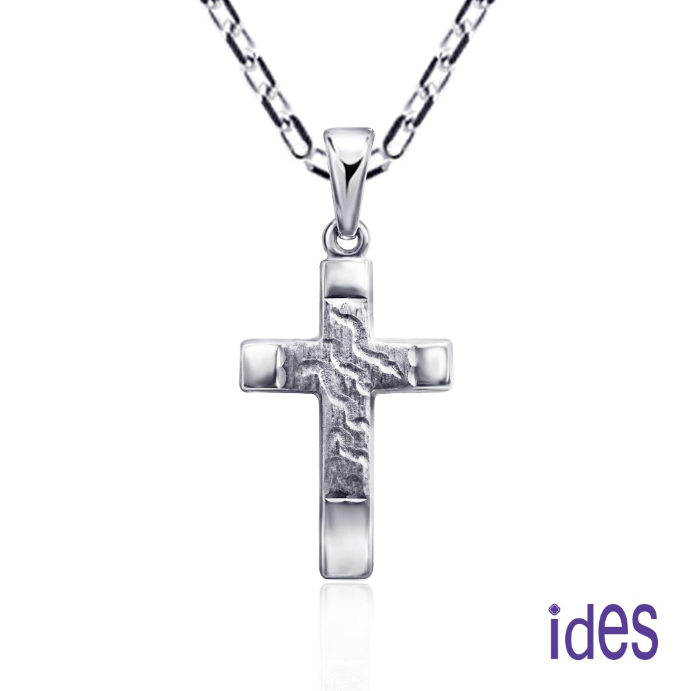 ides愛蒂思鑽石 輕珠寶義大利進口14K白金十字架項鍊鎖骨鍊（16吋-KP090）