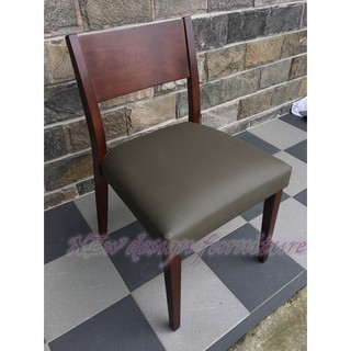 日式舒適胡桃木色皮墊實木西餐椅/實木單椅