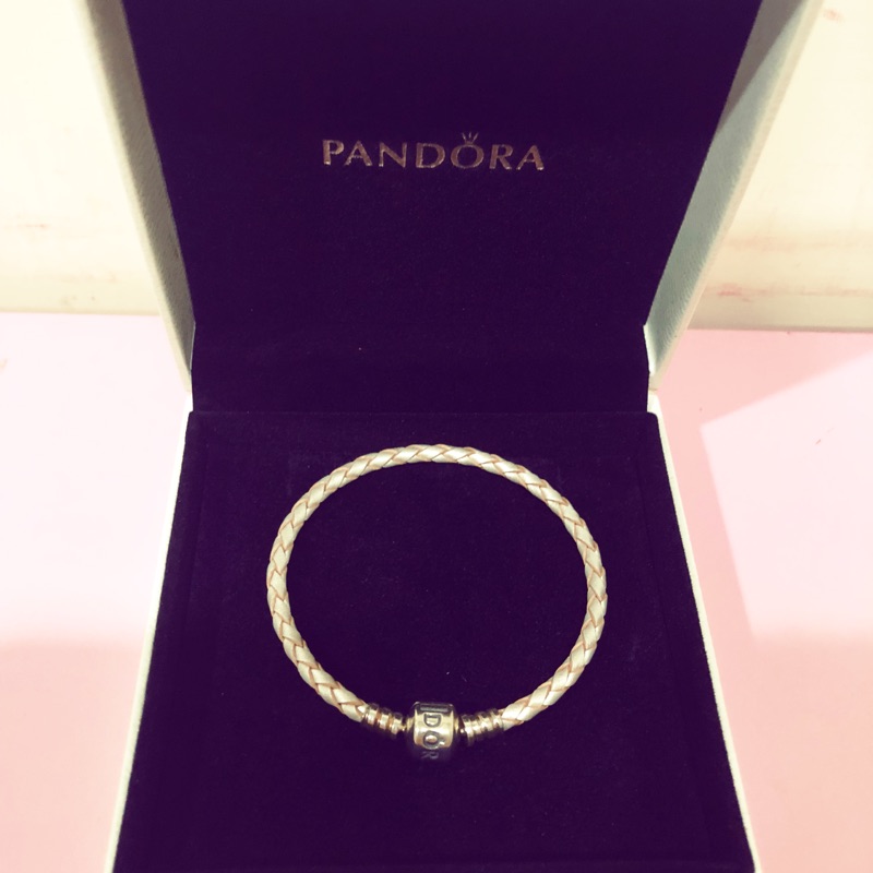 Pandora 米金色皮繩手環