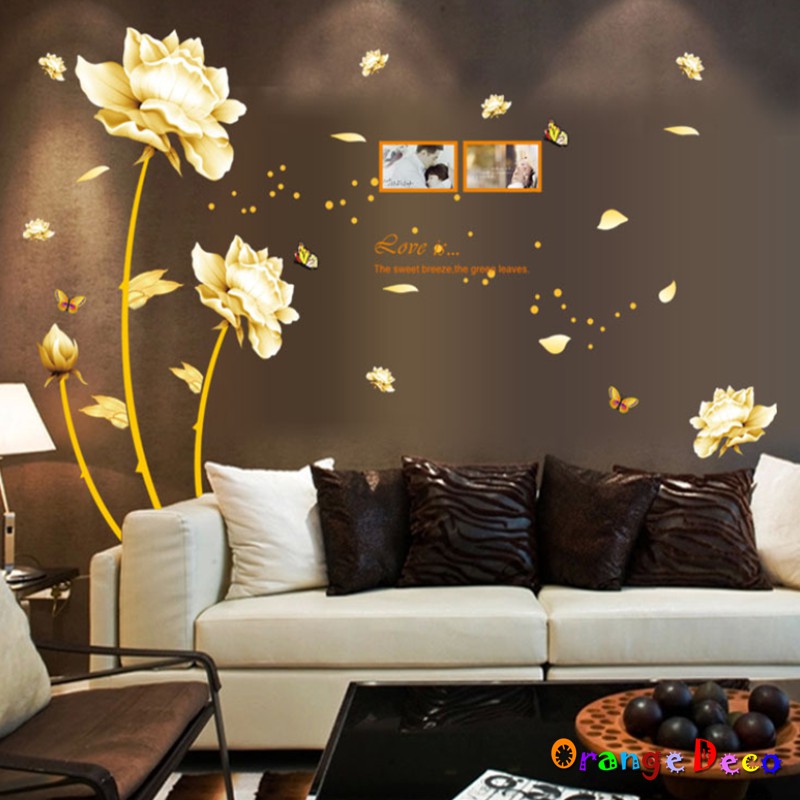 【橘果設計】金色玫瑰 壁貼 牆貼 壁紙 DIY組合裝飾佈置