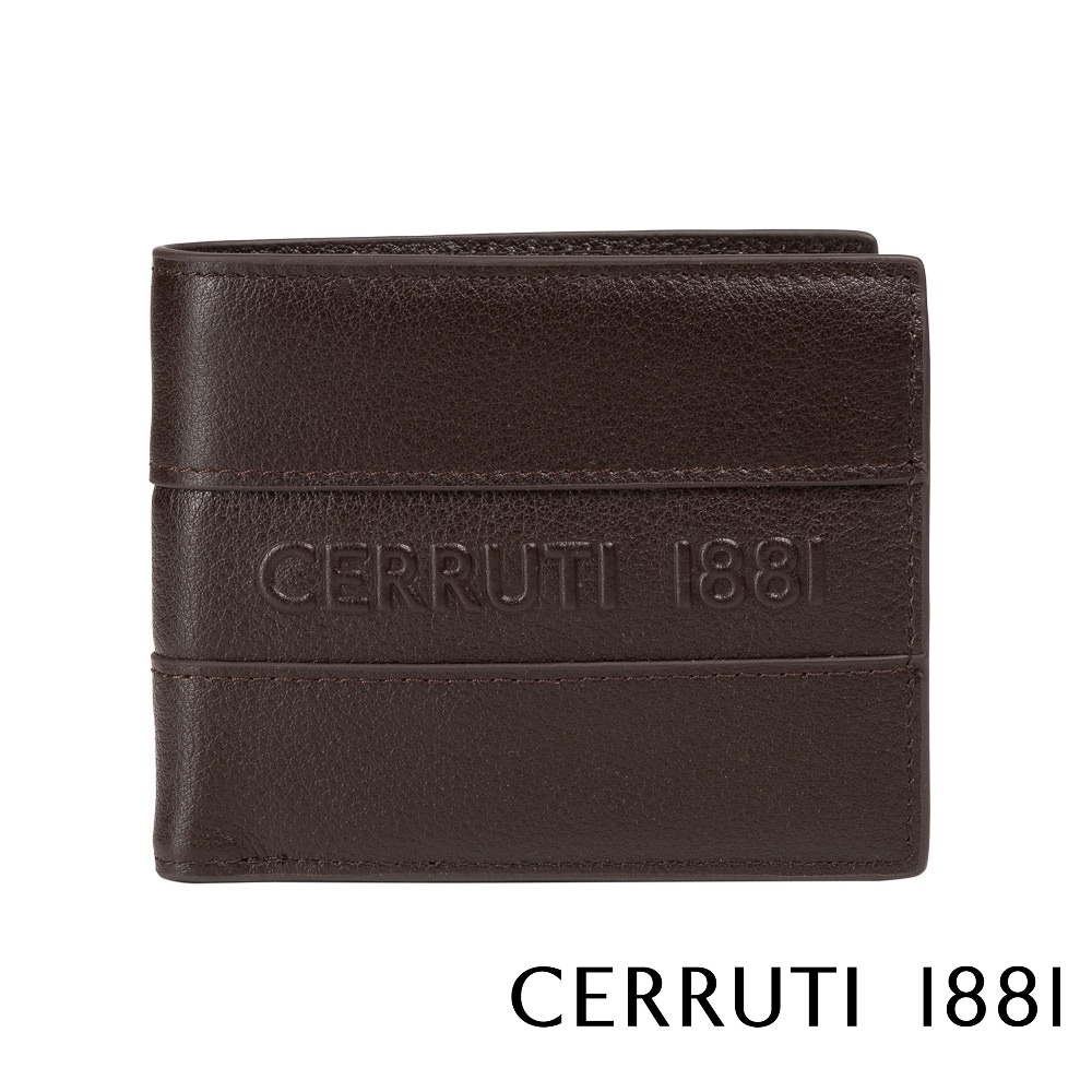 【Cerruti 1881】頂級 義大利 小牛皮 男用短夾 8卡 短夾 VASCO(深咖啡色 CEPU05038M)