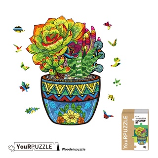 YouRPUZZLE 台灣現貨 多肉植物拼圖 檢驗合格木質動物拼圖 不規則木製拼圖 精美設計外盒