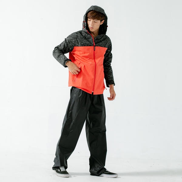 BrightDay 邁邁不積水前項導流兩件式風雨衣  (橘紅)  雨衣 防水拉鍊 雙層式袖口