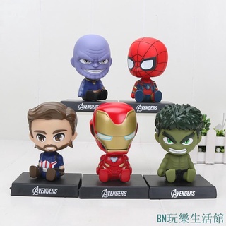 13cm 新品Q版 復仇者聯盟3 卡通 蜘蛛俠 滅霸 鋼鐵俠 綠巨人 搖頭 公仔 汽車擺件 手辦模型【BN玩樂生活館】