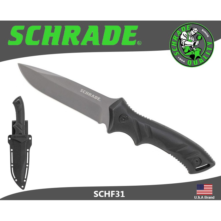 美國Schrade直刀4mm厚平刃隨身刀8Cr13MoV高碳鋼附硬質刀鞘【SCHF31】