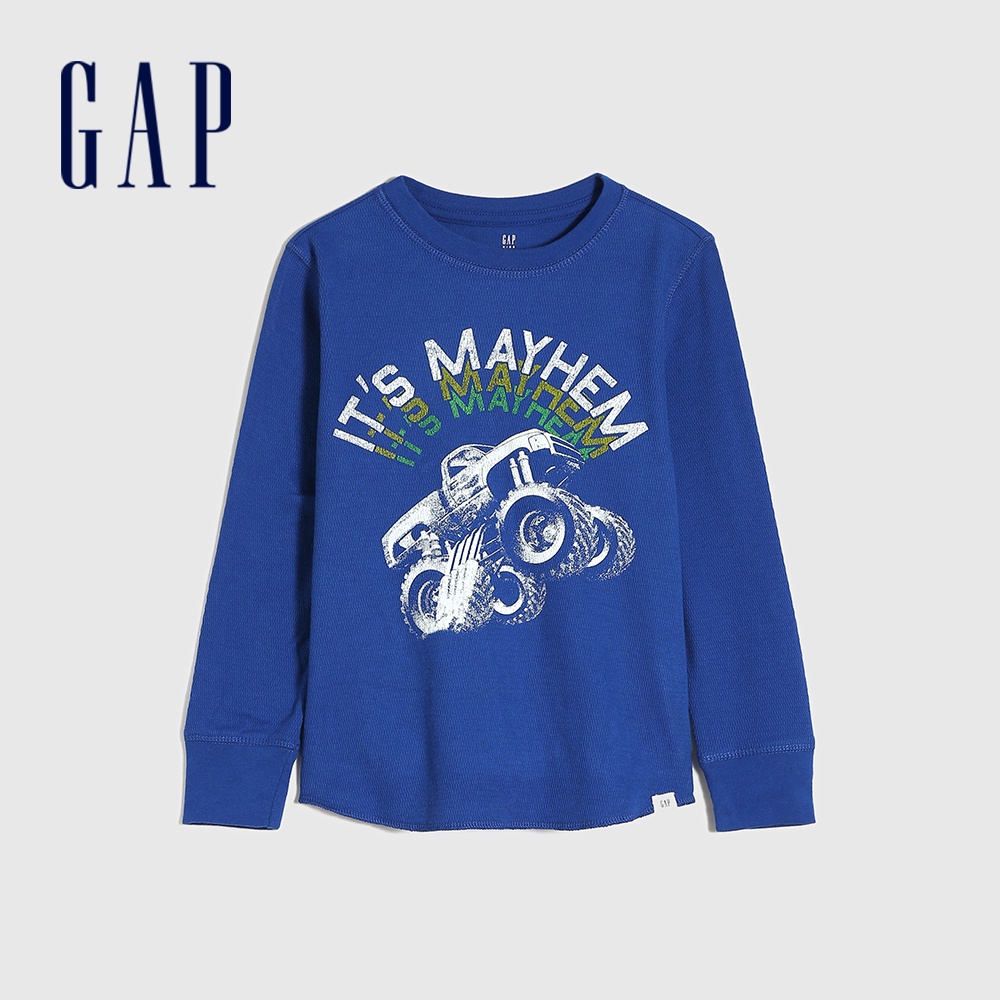 Gap 男童裝 Logo漸層圓領長袖T恤-深藍色(652036)