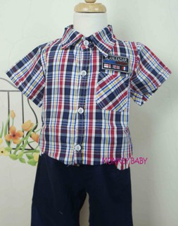 【MONKEY BABY 】喜宴必備超帥氣藍紅細格子男童襯衫(4692)