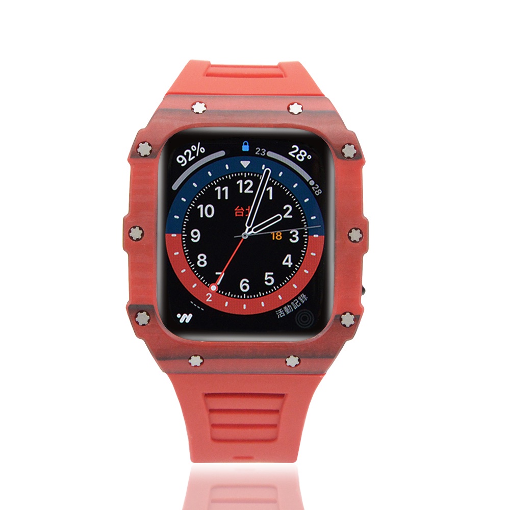 APPLE WATCH 蘋果手錶保護殼 | 超輕量碳纖維殼/矽膠帶款 44mm/45mm - 紅 / 6.7.8代皆適用
