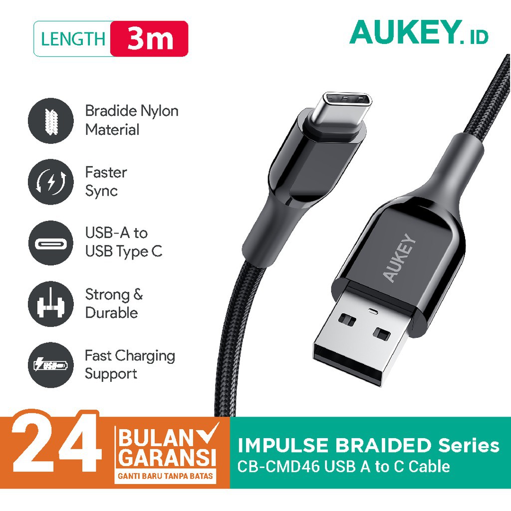 Aukey 3M USB-C CB-CMD46 編織尼龍編織電纜 500692