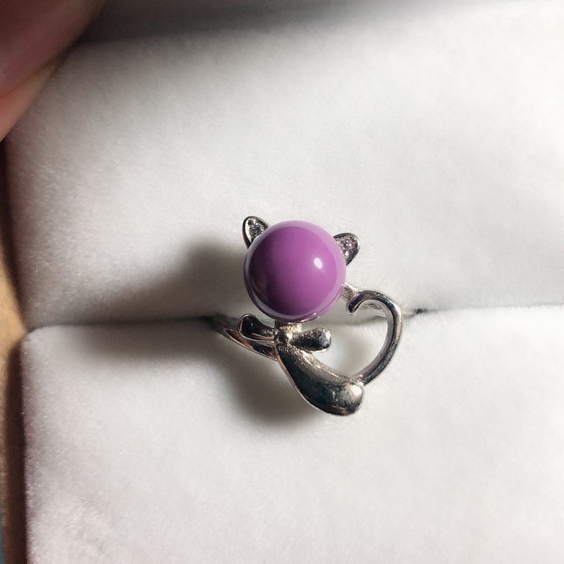 天然紫雲母戒指可愛貓咪🐈造型活動戒圍