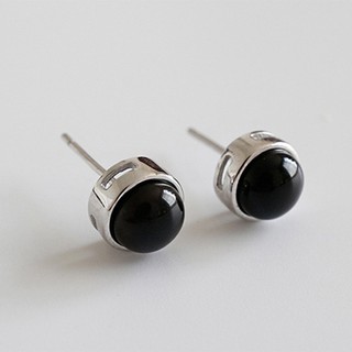 【SAE989】秀氣復古簡約圓形黑瑪瑙S925純銀插式耳環(一對)