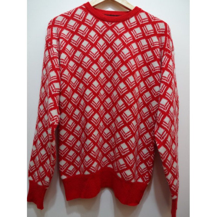 重磅厚織~專櫃 100% cashmere 喀什米爾 羊絨 紅色格紋 超輕量柔軟保暖 毛衣 (大尺寸)~B262