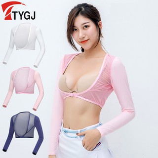 TTYGJ GOLF 高爾夫夏季女士冰絲打底衣披肩袖套半身防曬衣長袖 透氣球衣服 女生上衣